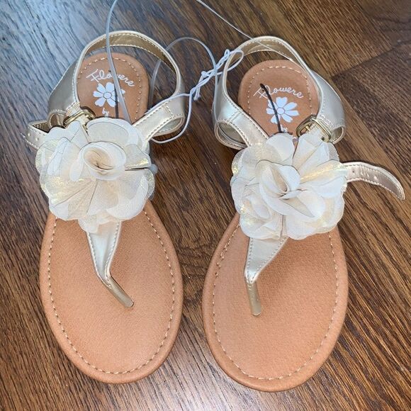 Nwot Flowers by Nina gold sandals - Picture 1 of 5